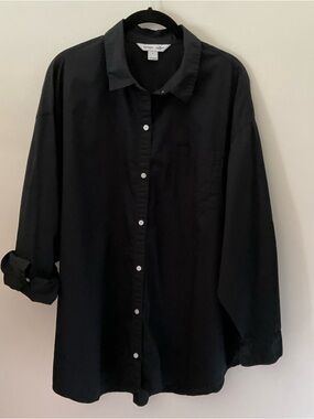Old Navy Women’s Black Cotton The Boyfriend Shirt, Size L